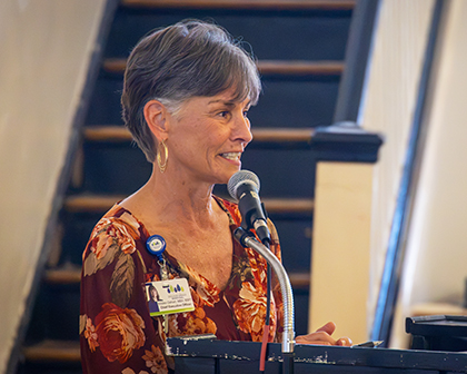 Kristen DeHart, Excelsior Springs Hospital CEO, speaking at Chamber luncheon 